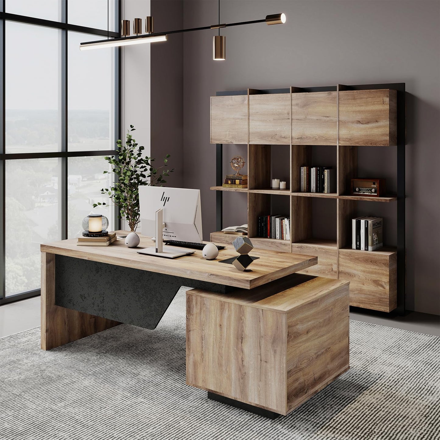 GT BLACK TURNSTONE Large Executive Desk 62.99" or 70.87", Modern Home Office Desk with 2 Drawers & Cable Management, Dual-Size Design Adapts to Any Layout for Home or Business (TH-X, Left)