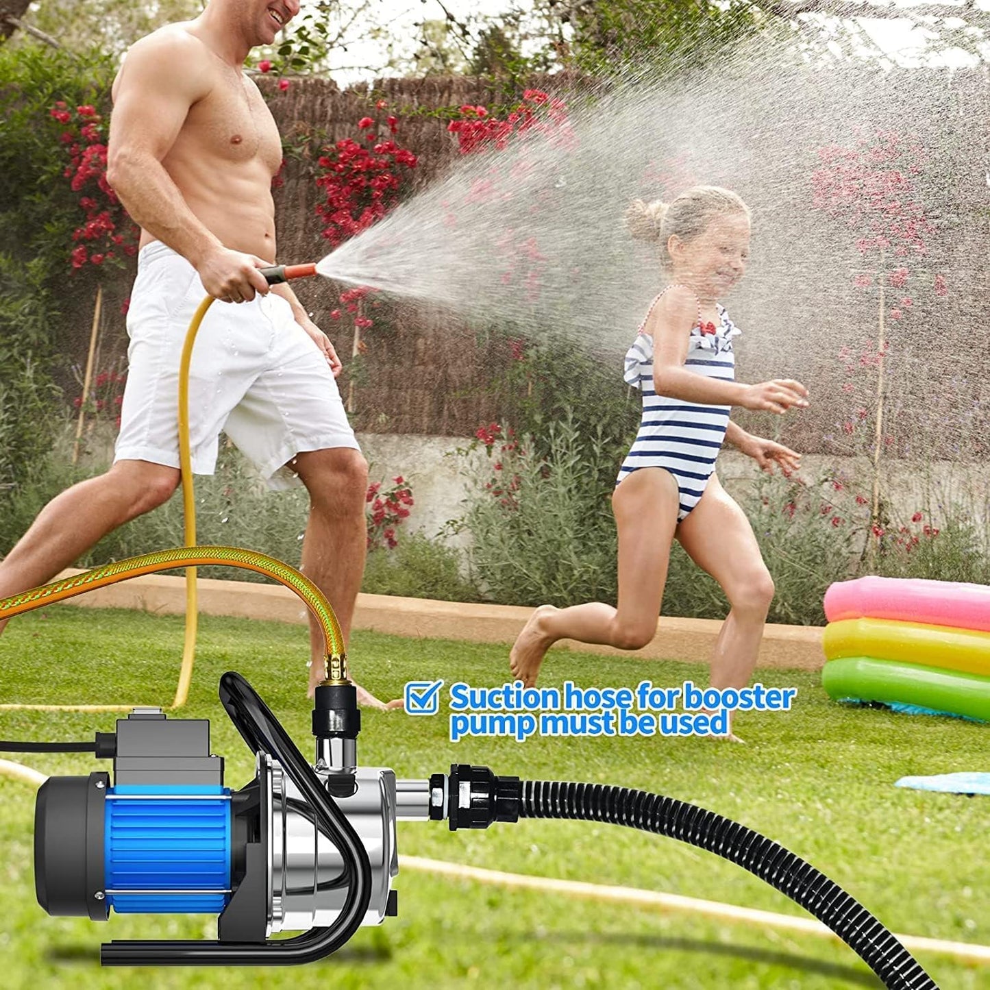 PANRANO Water Transfer Pump 110V Shallow Well Pump 1.6HP 1800GPH Electric Portable Garden Pressure Booster Pumps for Pool Draining Farm Irrigation Lake Lawn Sprinkler System