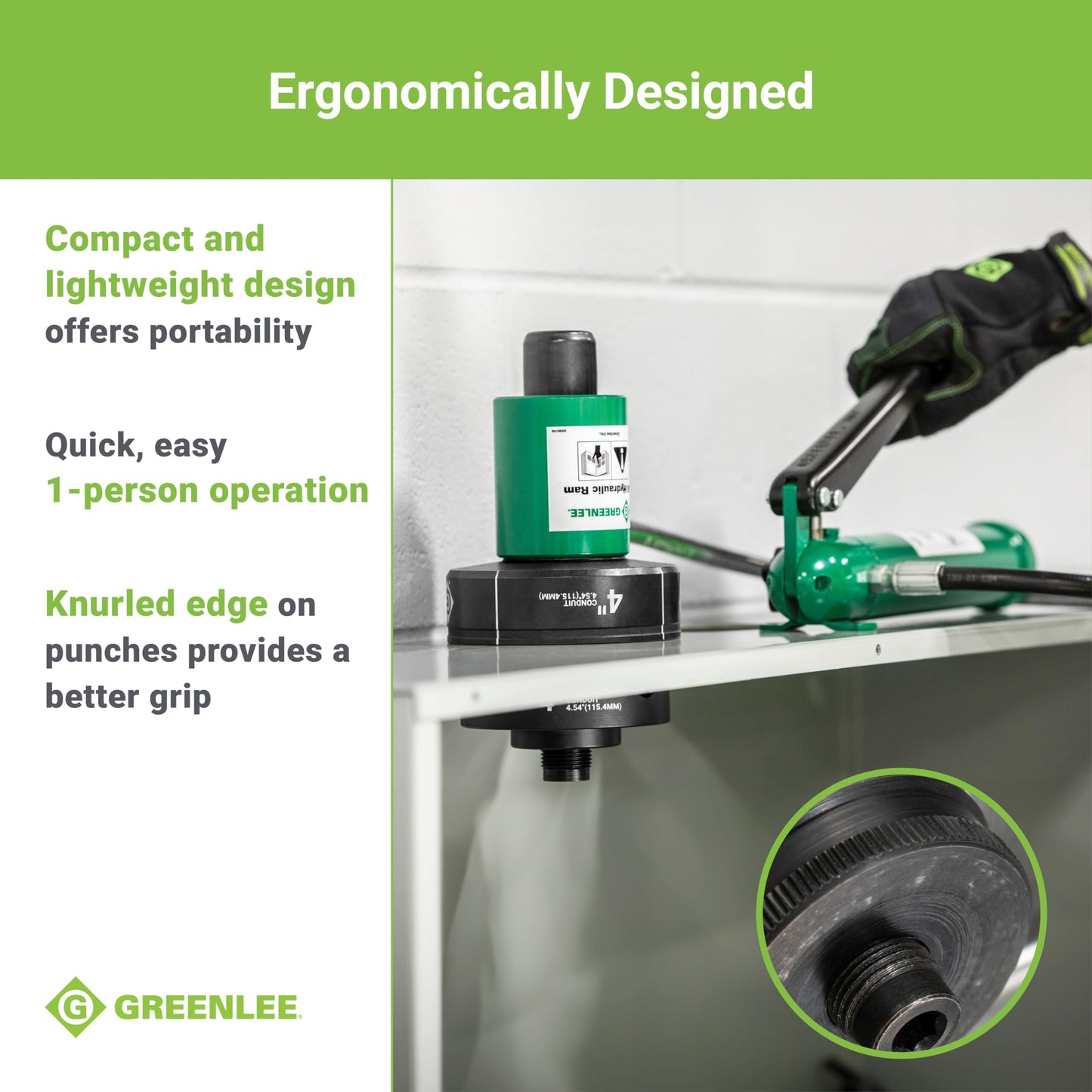 Greenlee 7310SB 11-Ton Hydraulic Knockout Punch Kit with Hand Pump, Ram, 1/2" to 4" Slug-Buster Punches, Dies, and Hydraulic Draw Studs, Electrical Conduit Hole Cutter Kit