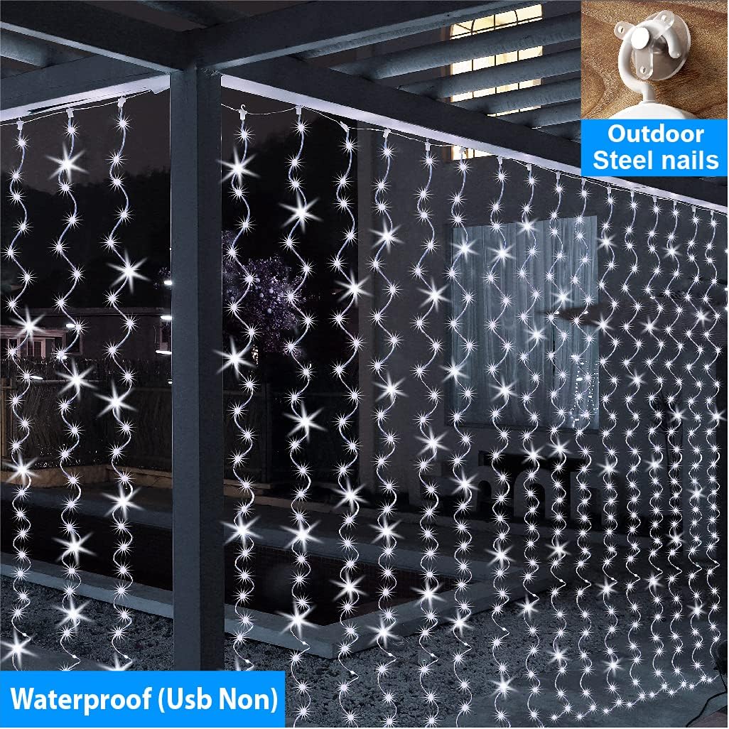 ZSJWL 300 LED White Curtain Lights - 9.8x9.8Ft Fairy String Lights with Remote & Timer for Indoor/Outdoor Events