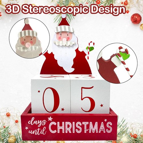 Christmas Countdown Blocks - Rustic Wooden Advent Calendar with Santa Claus | 99 Days Holiday Décor