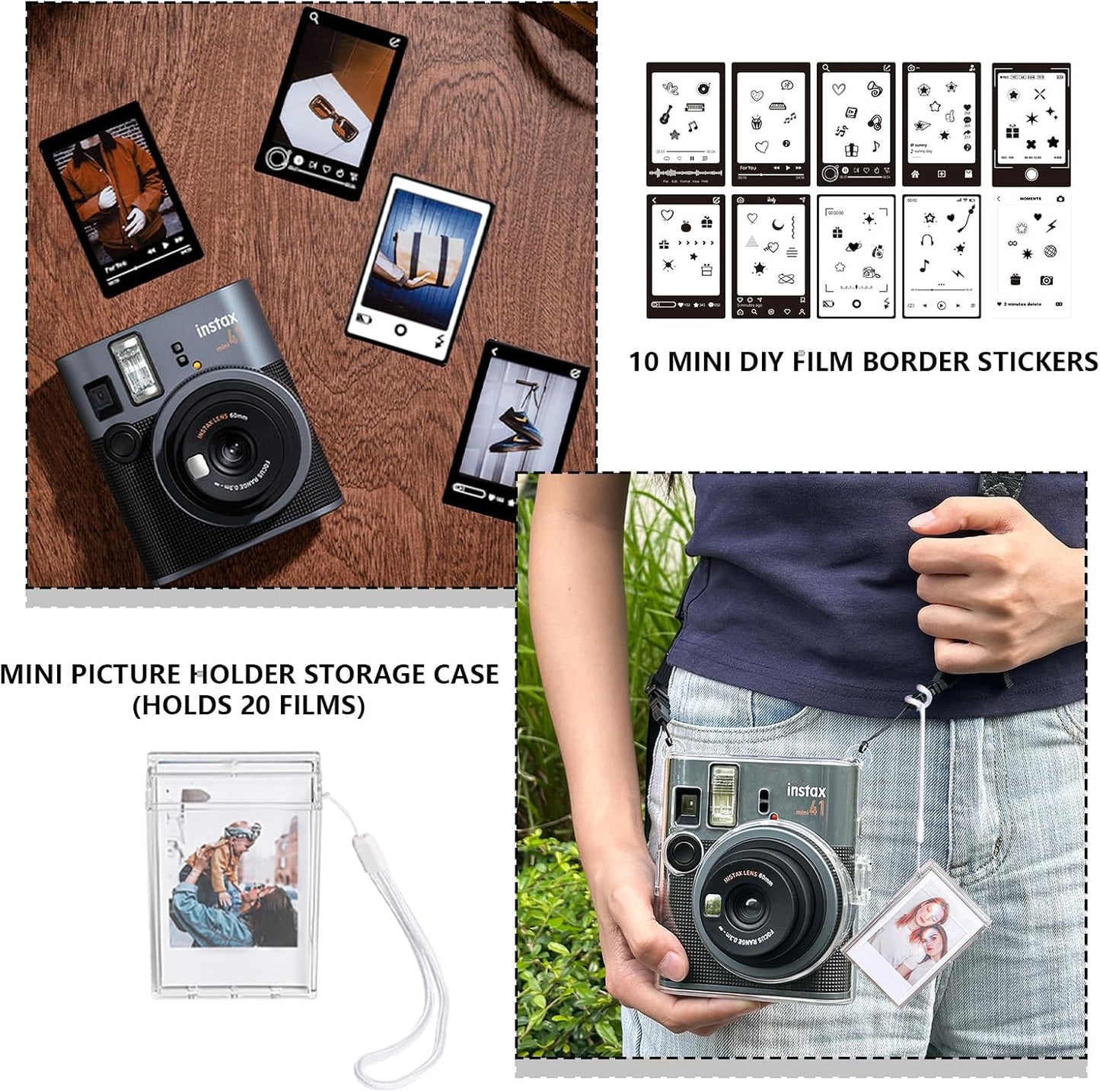 WOGOZAN 41 41 3 Inch 64 Album, 2 10 Mini Clear Case Kit for Fujifilm Instax Mini Instant Camera, Hard PC Clear Case