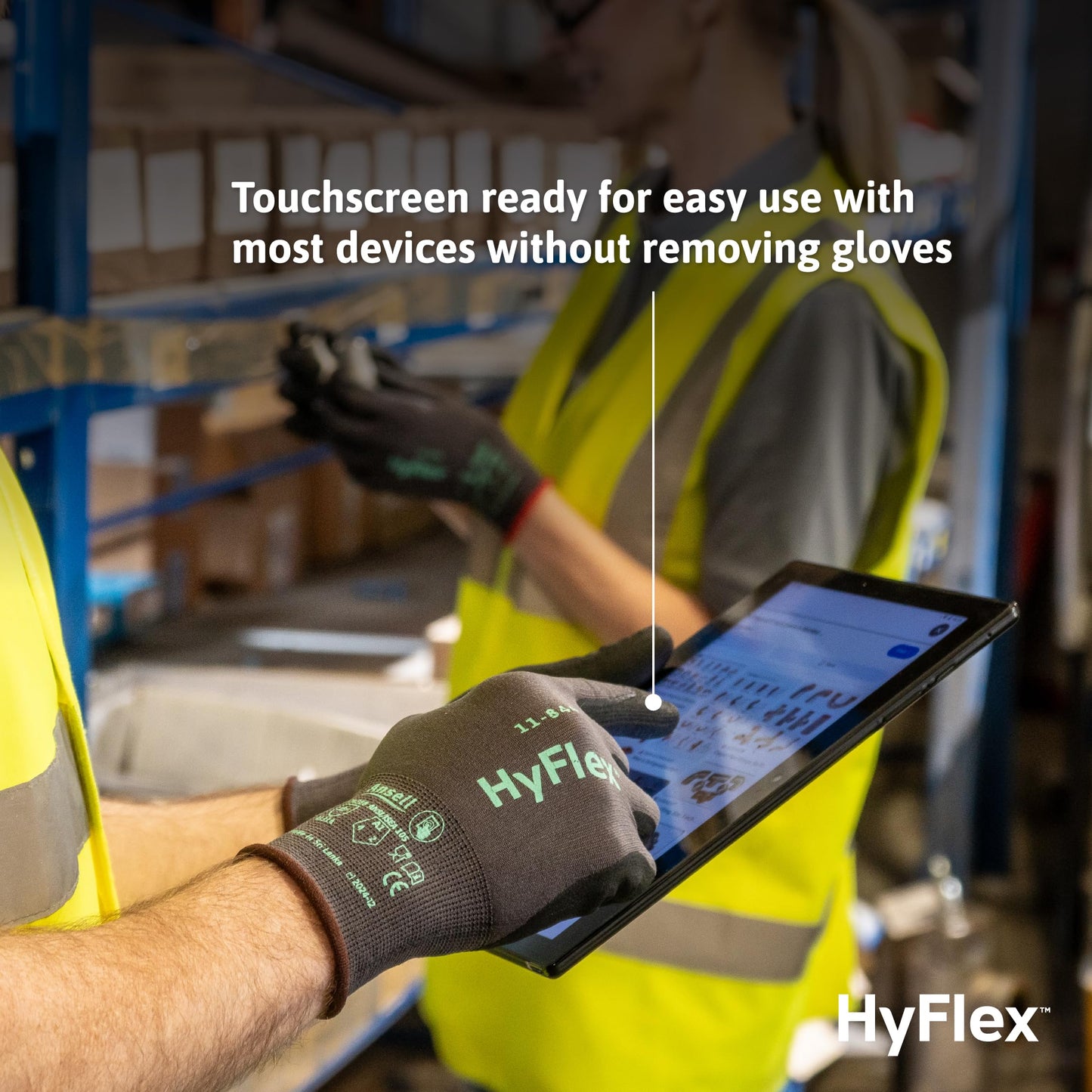 Ansell HyFlex 11-844 Multi-Purpose Touchscreen Work Gloves for Automotive, Machinery, Metal Fabrication, Size 8 (M) Dark Grey (Case of 144)