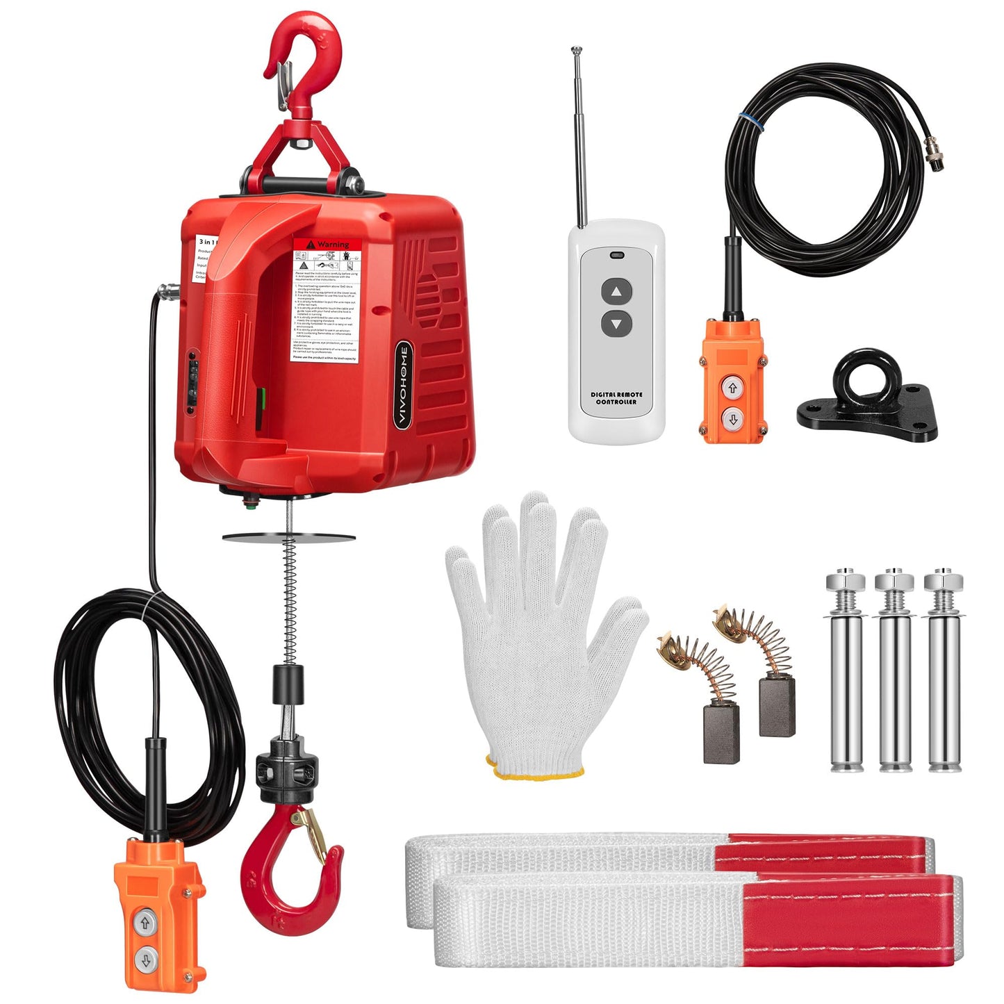 VIVOHOME 3-in-1 Electric Hoist, Powerful 110V Portable Winch with 660Lbs Loading Capacity with SPECSTAR Hand Chain Hoist 1 Ton 2200 Lbs Capacity 10 Feet with 2 Heavy Duty Hooks