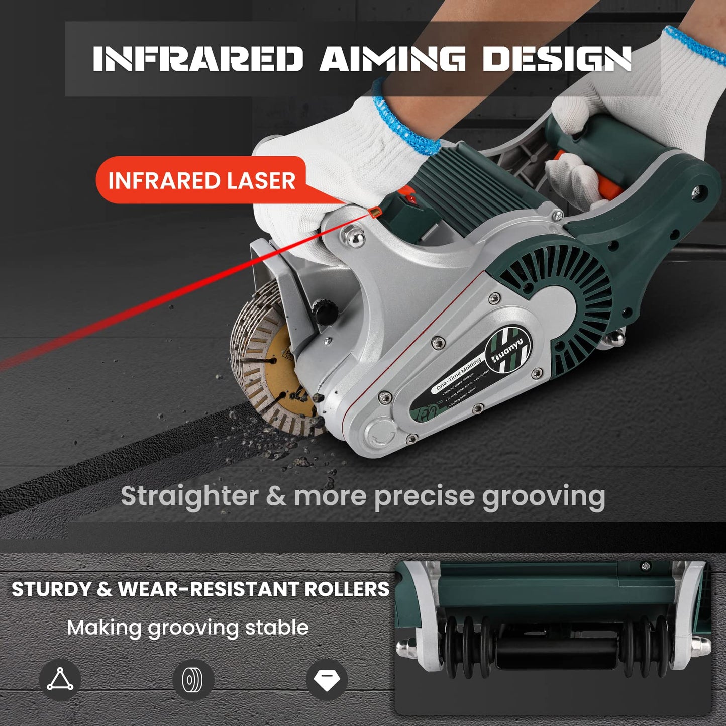 Huanyu Electric Wall Chaser 1 time Molding Wall Groove Cutting Machine Infrared Sighting 4800W Cutting Width 40mm Depth 40mm Wall Chaser Concrete Cutter Magnesium Alloy for Cement Brick Marble 110V