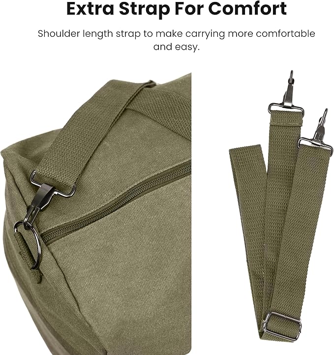 Canvas Duffle Bag ??Multipurpose Bag for Travel, Gym, Weekender, Carry On & More ??Durable, Spacious, Unisex Overnight Bag for Men & Women ??Perfect for Sports, and Everyday Use (Green)
