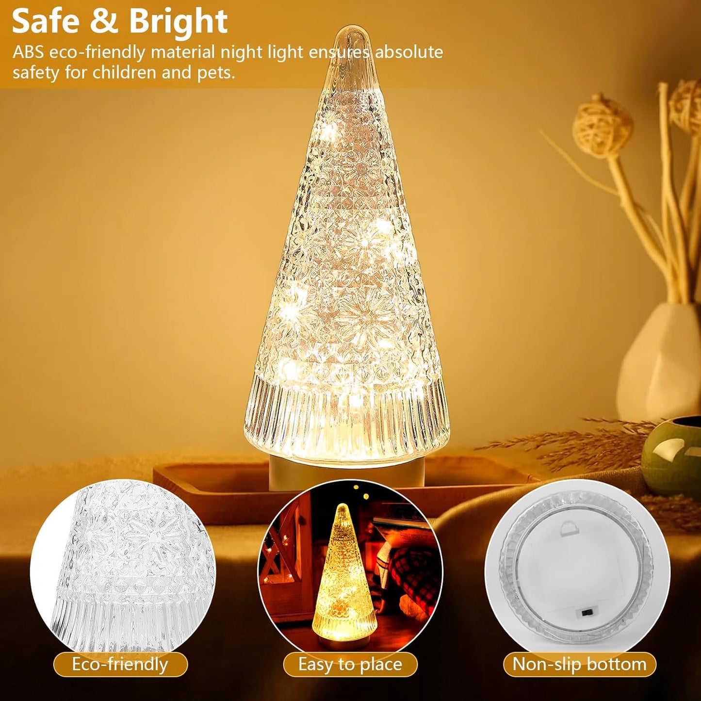 Regine Switzerland Glass Christmas Tree - Small Gold Sparkling LED Light Decoration for Tabletop & Mantel