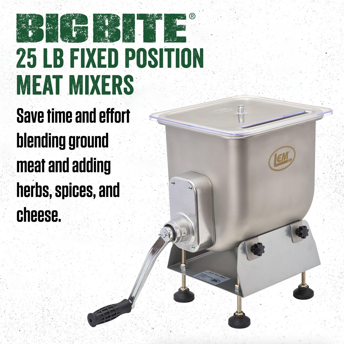 LEM Products BigBite 25 Pound Capacity Fixed Position Meat Mixer, Stainless Steel, Motor or Grinder Not Included