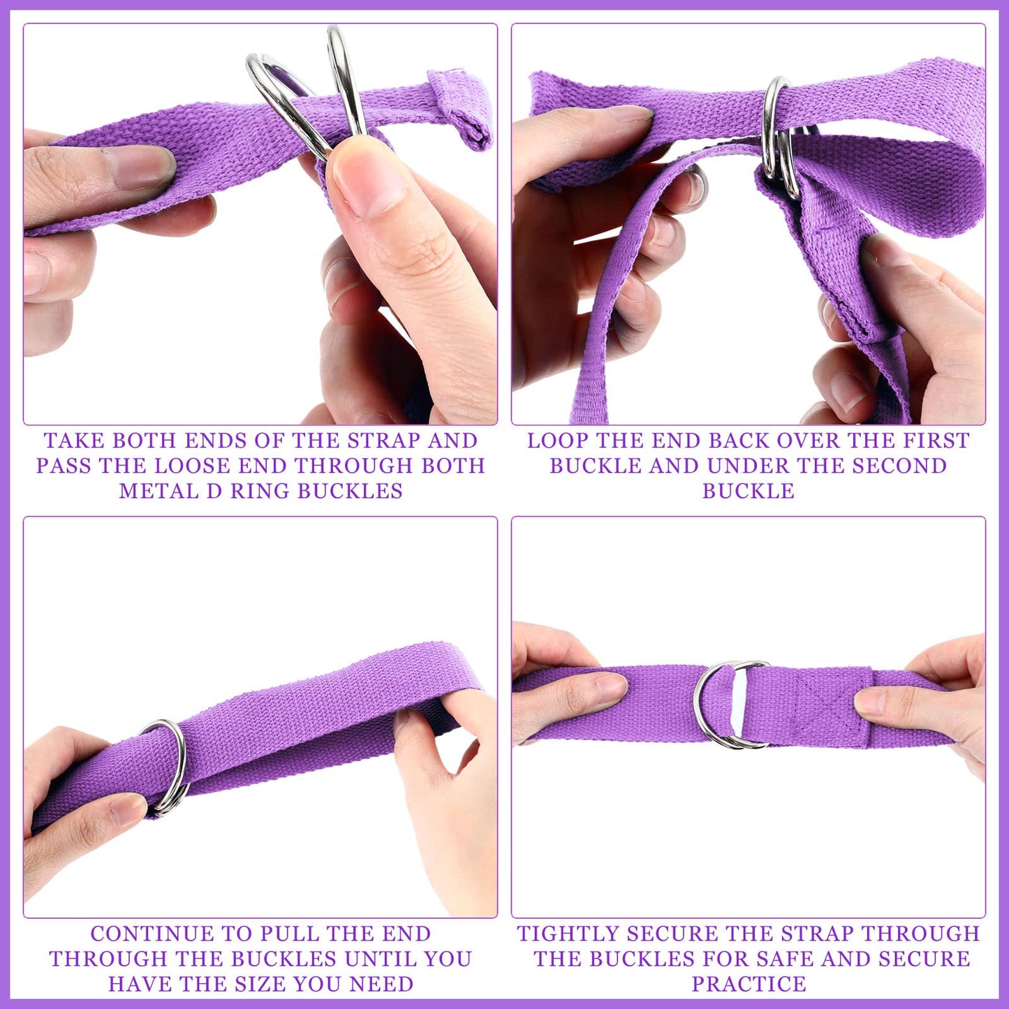 Leyndo 24 Pcs Yoga Strap Stretching Pilates Exercise Adjustable Straps 6 ft Non Elastic Yoga Belt with Adjustable D Ring Buckle for Pilates Gym Workouts Fitness (Purple)