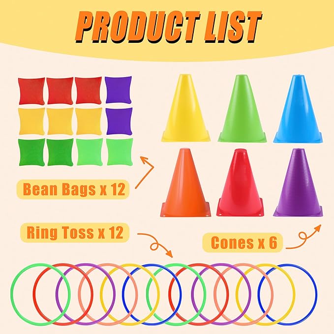 Carnival Games Combo Set 3 in 1, 31PCS Soft Plastic Cones Bean Bags Ring Toss Game with Carrying Bag, Gift for Outdoor Birthday Party/Xmas
