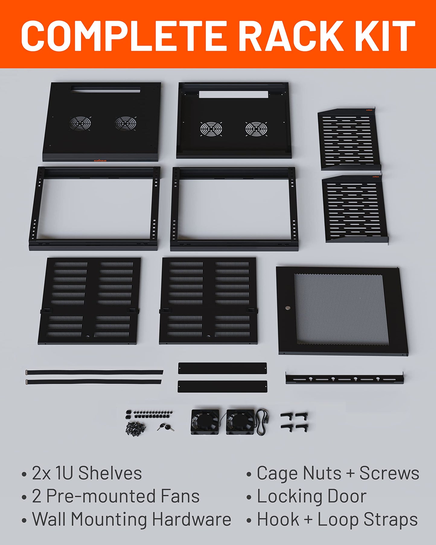 ECHOGEAR 12U Network Rack - Enclosed Wall Mount Rack Kit Includes 2X 1U Shelves, Pre-Mounted Fan, Lockable Door & Hardware - 600mm Depth Fits All Your AV Gear