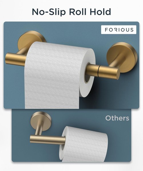 FORIOUS Toilet Paper Holder - Rustproof Double Post Pivoting Design for Bathroom | Brushed Gold & Matte Black