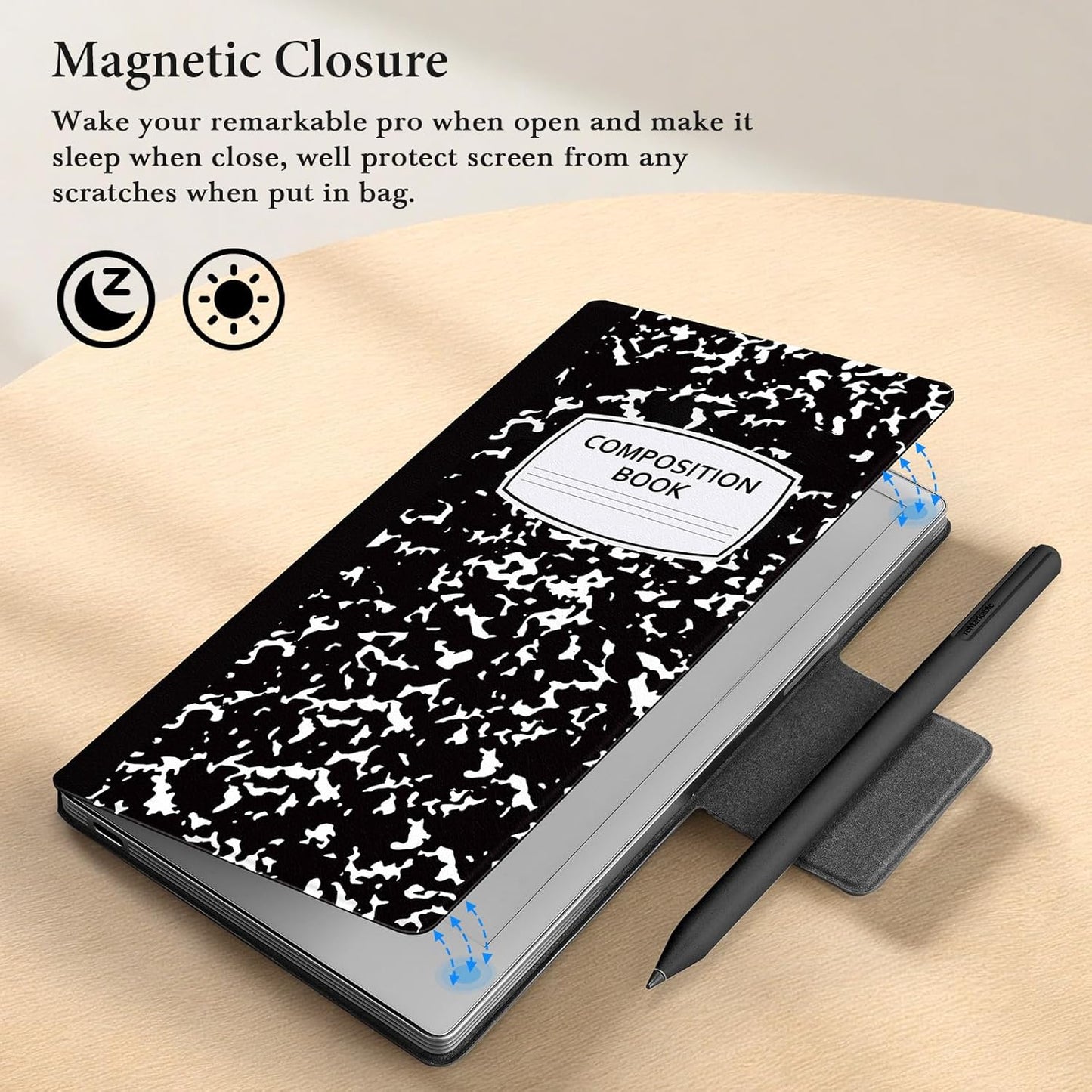 Ayotu 7.3", 1:1 Case for Remarkable Paper Pro Move Milk Notes Pattern Smart Folio with Auto Wake/Sleep, Fit Cover