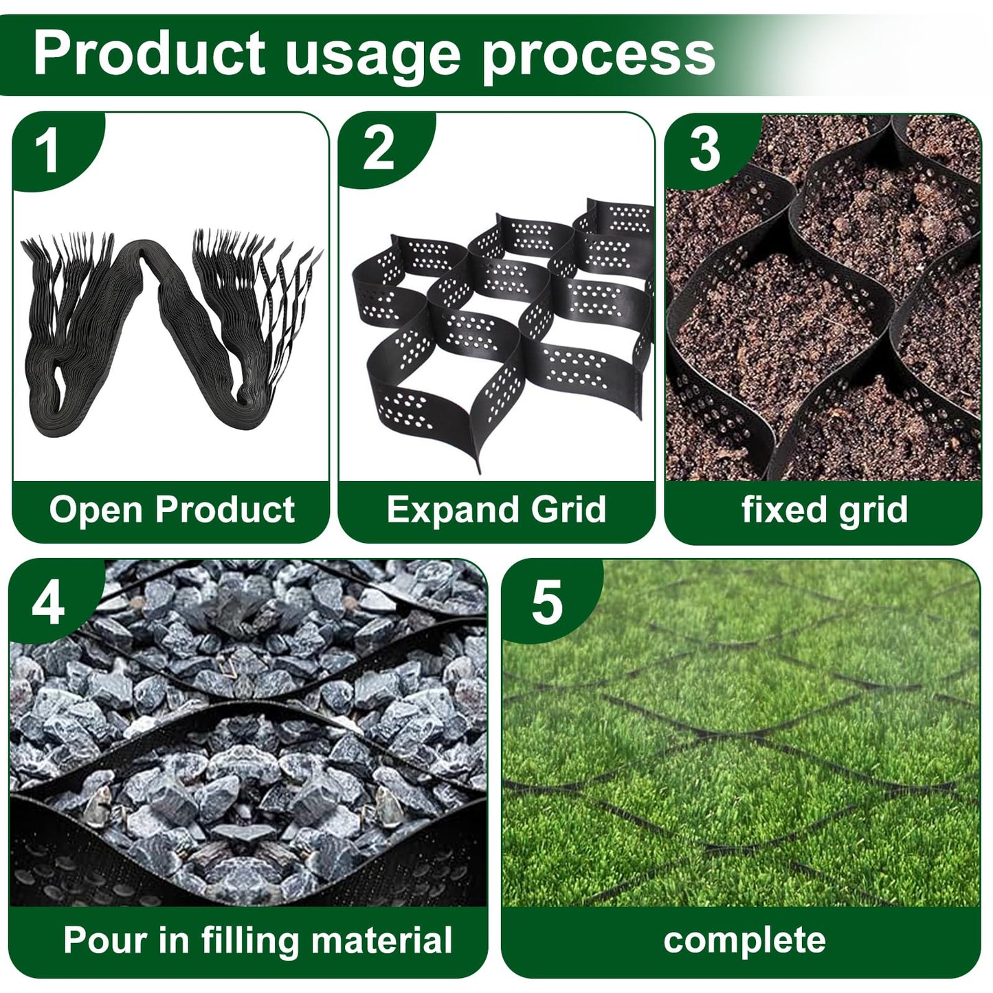2 Inch Depth Gravel Ground Base Grid Stabilizer Mud Slope Control Driveway HDPE Material Expandable Folding Permeable Paver Honeycomb Grid for Paths,Sidewalks,ParkingLots,Gardens,Yards (6.5 X 33 FT)