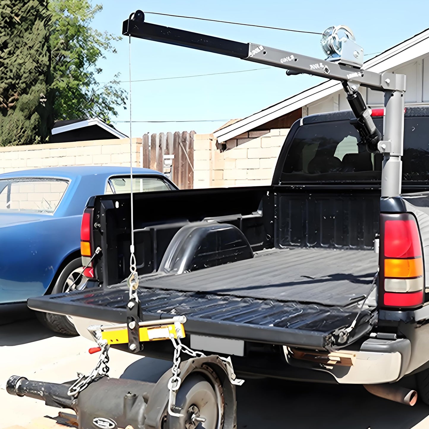 Garvee 1000 LBS Pickup Truck Crane, Hydraulic Hoist with Manual Winch, 360° Swivel, 4 Adjustable Boom, Heavy Duty Truck Bed Crane for Factory, Warehouse, Construction, Industrial Lifting - Silver