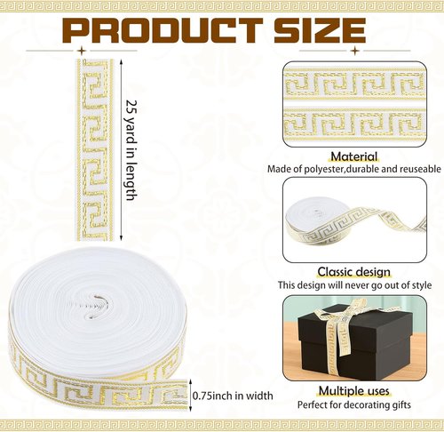 Greek Key Ribbon - 25 Yards of 3/4" Grosgrain for Gift Wrapping, Hair Bows & DIY Crafts