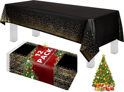Grandipity Premium Disposable Plastic Tablecloth - Gold Dot on Black | 54" x 108" Rectangle Cover