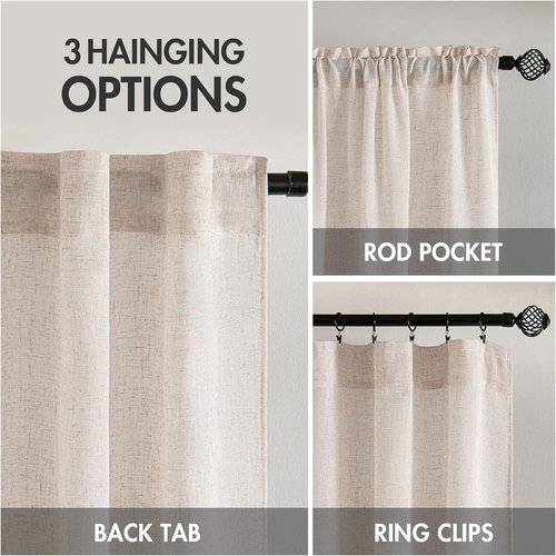 MIULEE Natural White Linen Curtains - 90 Inch Long, Soft Thick Semi-Sheer Drapes | 2 Panels for Bedroom & Living Room