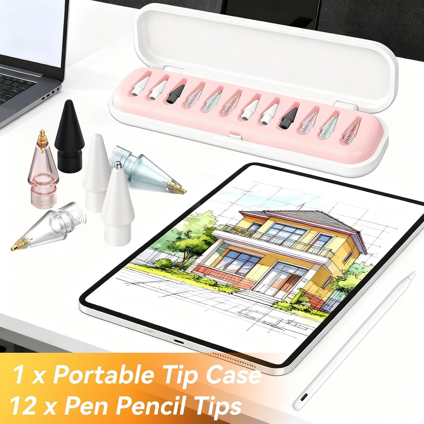 Blissleaf 12 Pack 2nd Gen/1st Sets Replacement Tips for Apple Pencil, Needle IpadPencil Nibs with Case, No Wear Out
