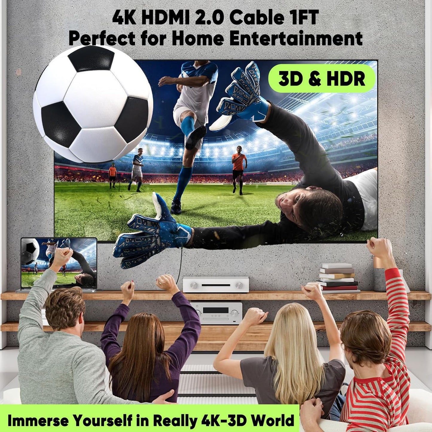 1FT 5-Pack, 4K 1FT Multi-pack,Slim 2.0 1 4K@60Hz,2K@165/144Hz,HDCP 2.2, CL3 Short HDMI Cable HDMI to HDMI Cable HDMI