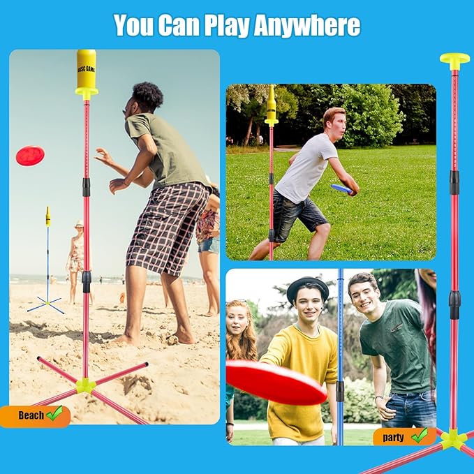 Eastgoing Outdoor Flying Disc Game Set, Bottle Game with Height Adjustment Button und Score Tracker, Outdoor Polish Horseshoes Game Set for Lawn, Backyard, Park, Camping，Beach Game