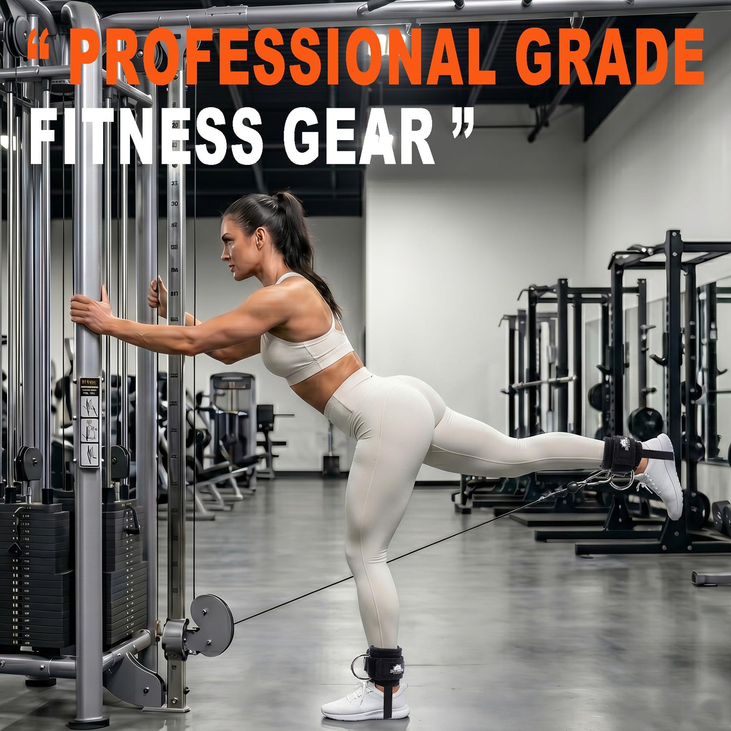 Sliding D-ring Ankle Straps for Cable Machine, Stirrup Style Leg Cuffs with Under-Foot Strap, Long-lasting Non-slip Glute Kickback Attachments for Women Men