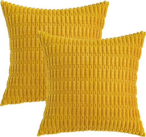 MIULEE Corduroy Throw Pillow Covers - Soft Boho Striped Design, 18x18 Inch, Mustard Yellow | Modern Farmhouse Decor