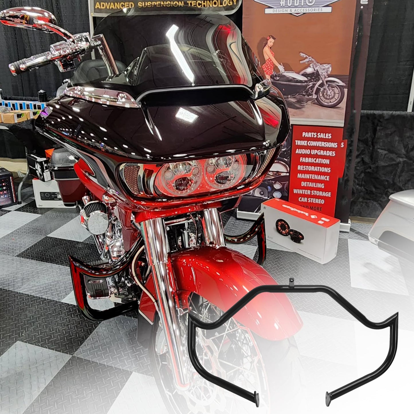 Mitered Sharp-Angled 1.25" Engine Guard fits Harley Touring 2009–2023 – Aggressive Highway Crash Bar for Street Glide FLHX, Road King FLHR, Road Glide FLTR – Black – Replaces OEM 49442-10A, 49050-09A