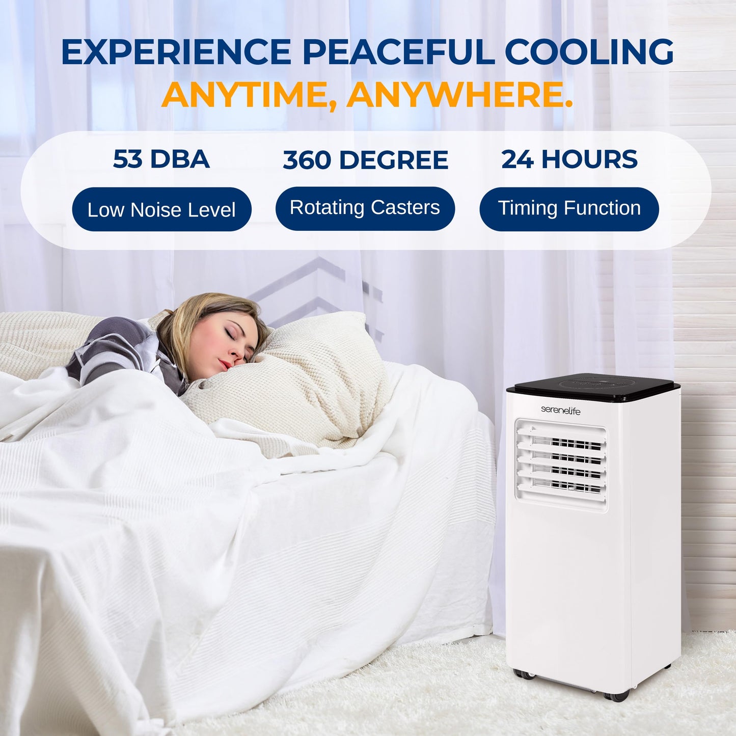 SereneLife 8000 BTU Portable Air Conditioner with Heating Functionality, 4-in-1 Compact Standing Air Conditioner for Room Up to 350 Sq. Ft., Floor AC Unit with LCD Remote Control, Auto Mode, Low Noise