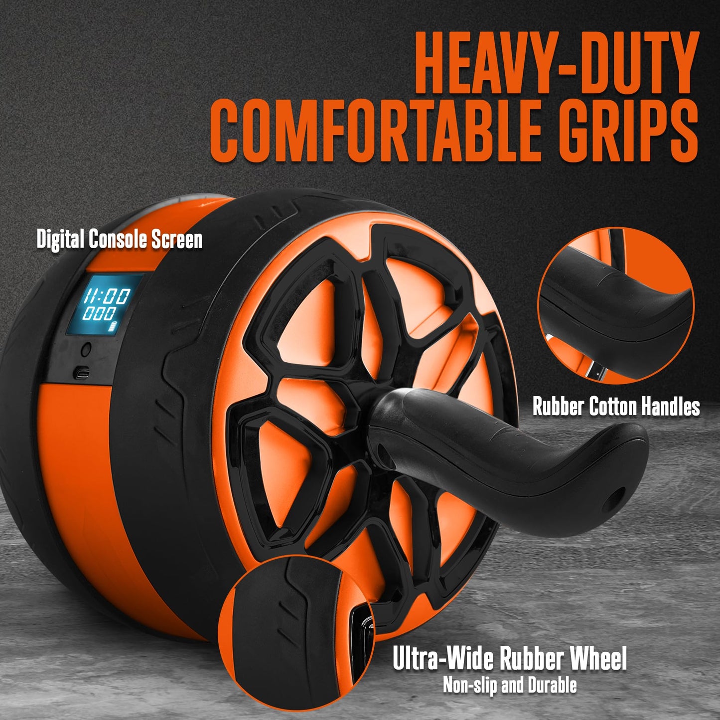 Squatz Digital Ab Roller Wheel - Ultra Wide Ab Wheel with Pilates Mat, for Abdominal and Core Strength Training with Exercise Program, With Rubber Handles, Overall Strength Builder for Men and Women