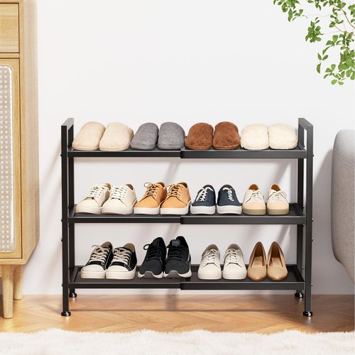 neatevday 3 Tier Shoe Rack, Expandable Shoe Rack for Closet, Adjustable Shoe Organizer for Entryway, Shoe Storage Organizer for Door Entrance, Garage, Bedroom