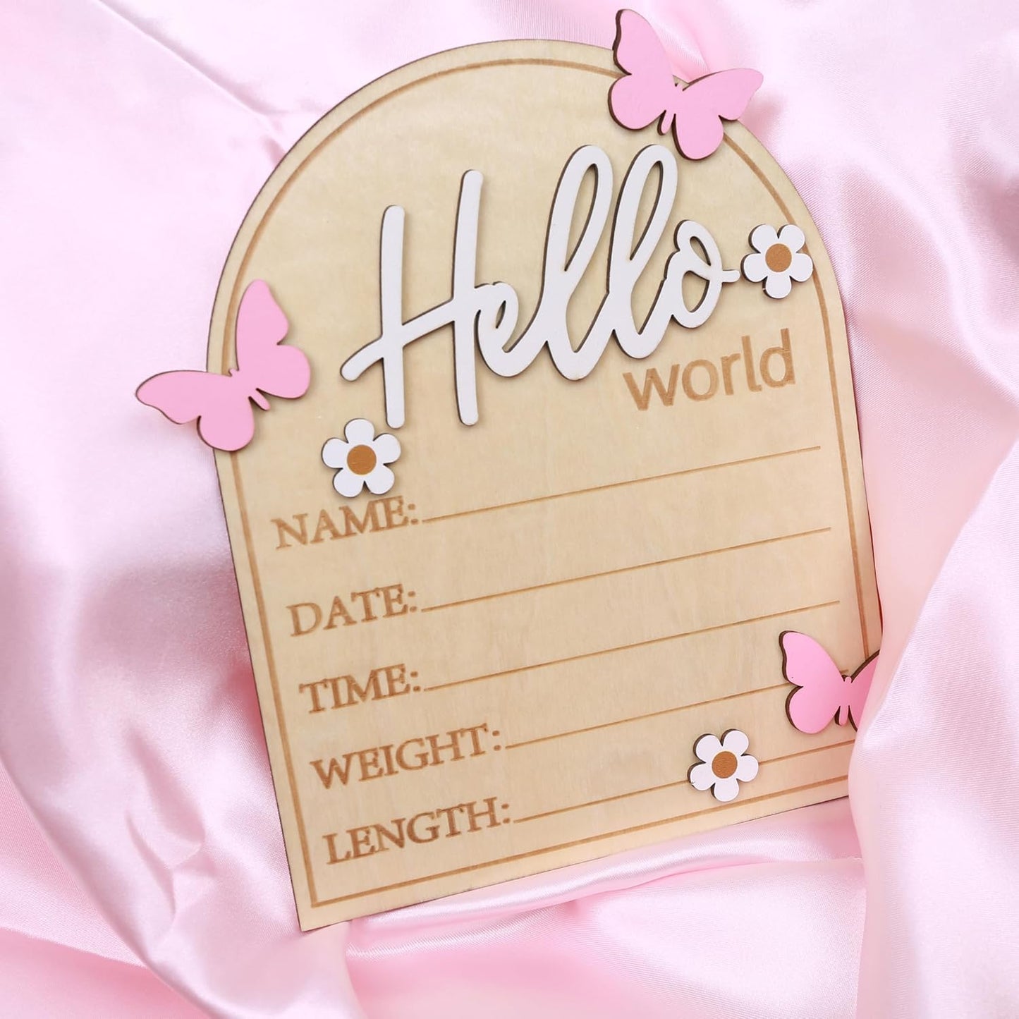 Board,3D Pink Butterfly Hello World Newborns Welcome Wooden Monthly Milestone Cards,Pink Butterfly Newborn Birth