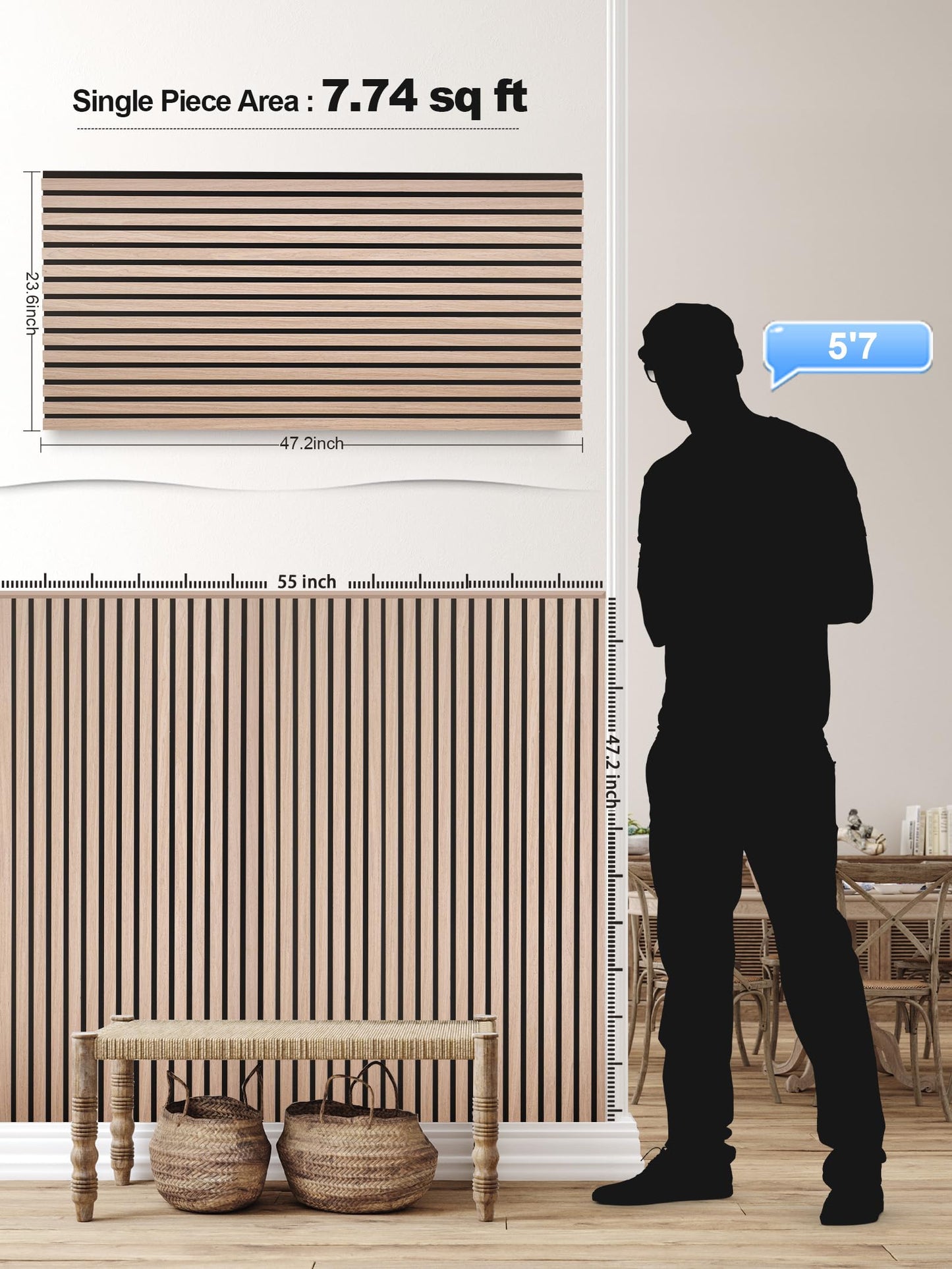 Mollywell Wood Panels for Wall, Time-Saving Installation, Versatile Wood Slat Wall Decor, Enhanced Acoustic & Sound Proof Fluted Design for Home & Office, 2 Pcs White Oak, 47.2x23.6 Inch