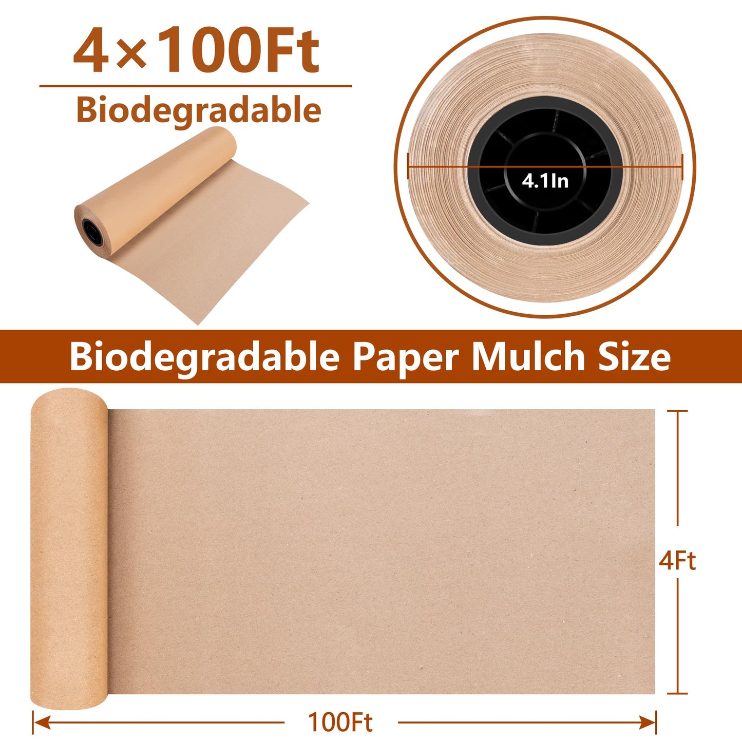 DECOHS 4 x 100 Ft Biodegradable Paper Weed Barrier- Heavy Duty Biodegradable Garden Bed Grass- Garden Paper Weed Control Barrier Weed Grass Blocker for Outdoor Garden Lawn