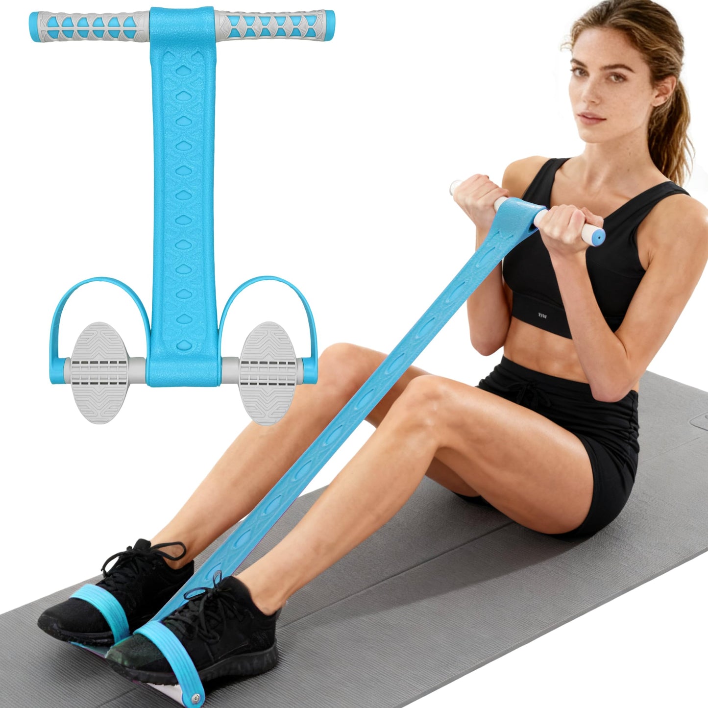 DEFUNX Foot Pedal Resistance Band with Handle Multifunction Tension Rope for Women Exercise Fitness Workout Stirrup Puller Blue