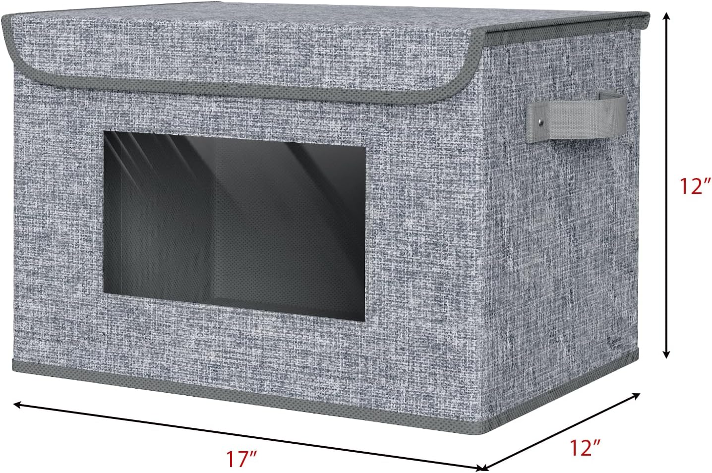 Univivi Foldable Storage Boxes - Large Collapsible Bins with Lids | 4-Pack Grey Organizers (17'' x 12'' x 12'')
