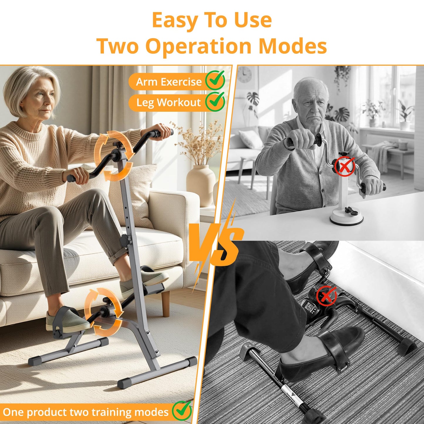 Adjustable Legs Arms Pedal Exerciser Bike for Seniors - Hand Arm Leg and Knee Therapy, Stroke Recovery, Portable Fitness Equipment for Total Body Workout Cardio Exercise - Great Gift for Elderly Rehab