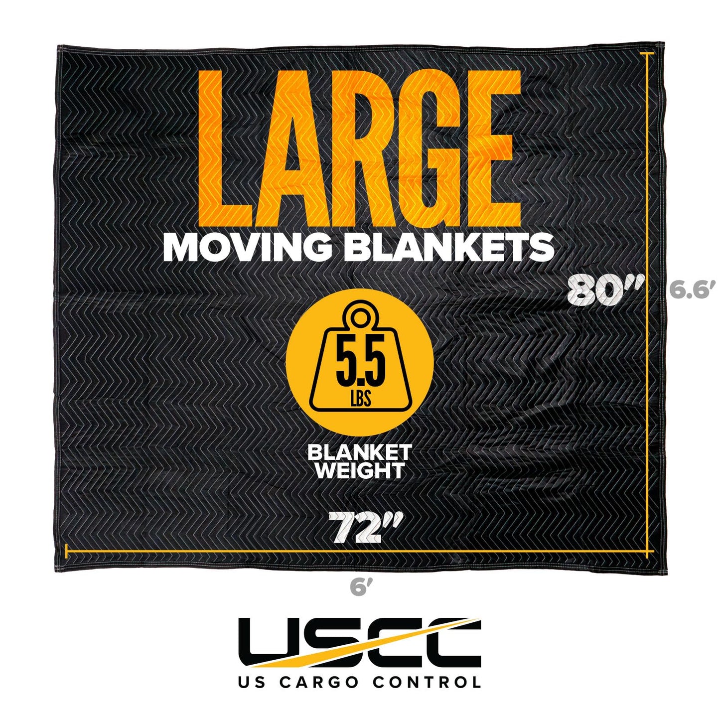 US Cargo Control Moving Blankets Heavy Duty 72"x80" 6-Pack (65 lbs/doz), Padded Furniture Blankets for Moving, Shipping, and Storage, Durable Quilted Furniture Pads, Tough Black Polyester