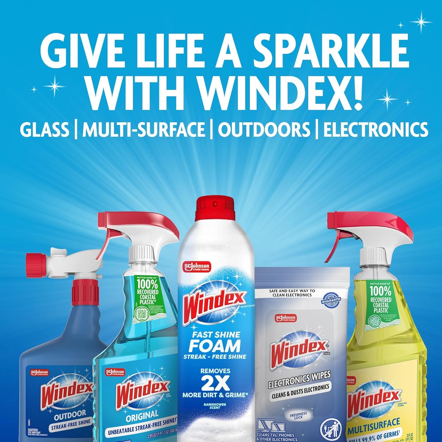 Windex Glass & Window Cleaner Refill - Eco-Friendly 100% Recycled Plastic, Original Blue Scent, 2L