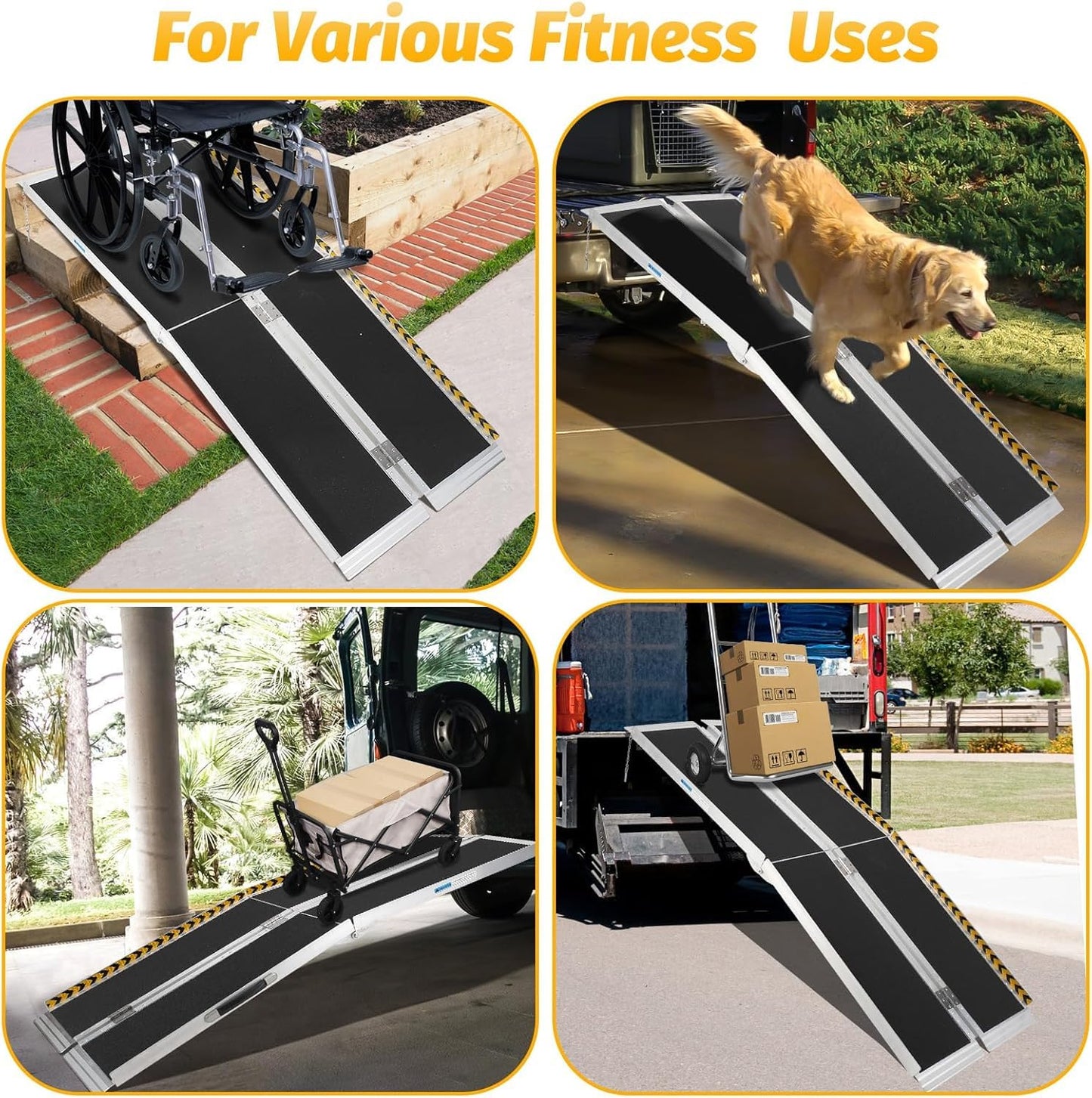 Heavy Duty 5 FT Wheelchair Ramp - 600 Lbs Weight Capacity, Non-Skid Aluminum Ramp with Reflective Strips & Transition Plate for Home Use