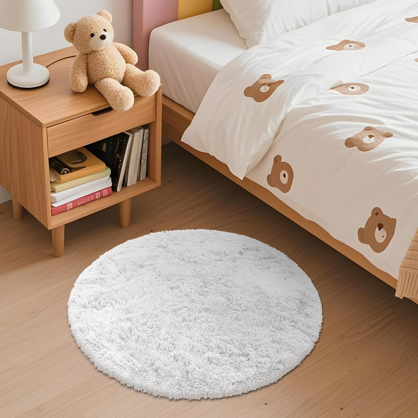 OLANLY White Round Area Rug - Soft, Fluffy, Machine Washable 2 ft Circle Carpet for Bedroom & Nursery Decor