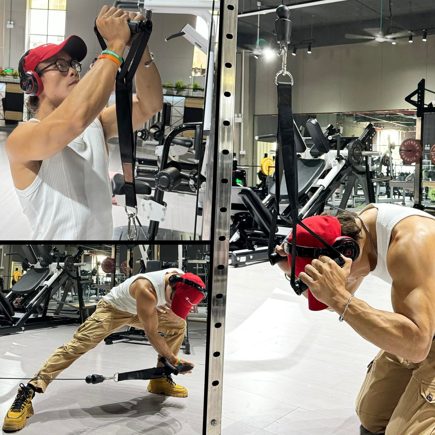 PANTIK Triceps Rope Handles Gym Cable Machine Attachment TPR Anti Slip Handles 2 Loops Long Strap Fit for Pushdowns Face Pulls Crunches Overhead Extensions Biceps Curl