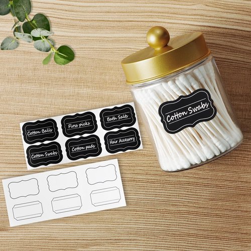 Amolliar Qtip Holder Dispenser - 8 oz Plastic Apothecary Jar for Vanity Makeup Storage - Gold Bathroom Canister Set