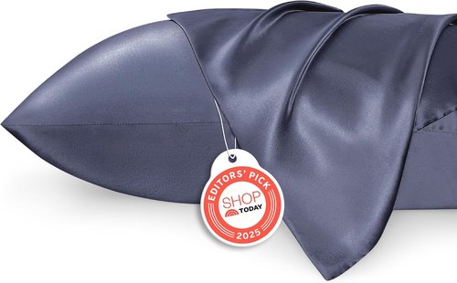 Bedsure Satin Pillowcases - Luxurious Silk-Like Queen Size Set of 2 | Envelope Closure, Blue Granite, 20x30 Inches