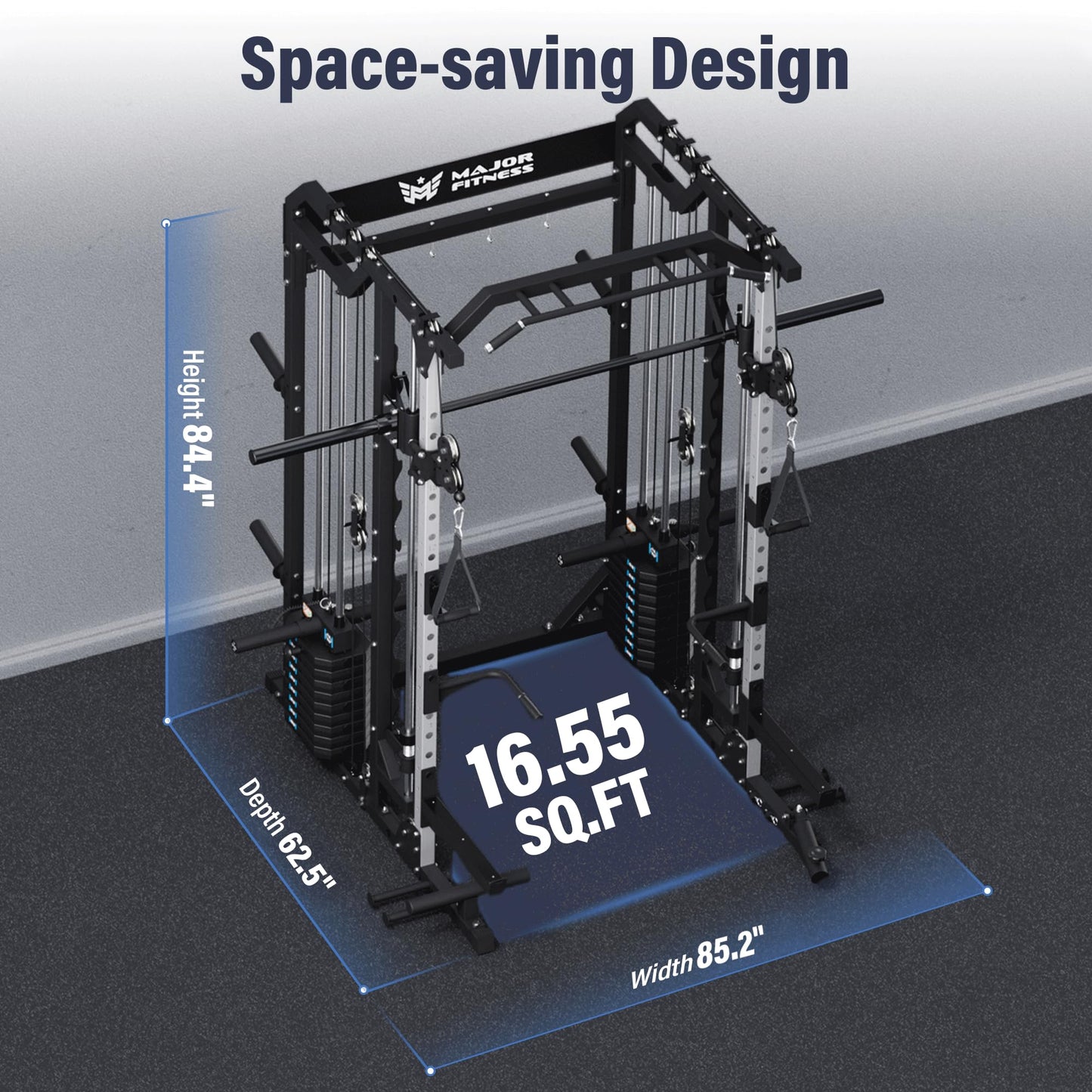 Major Fitness Drone2 Premium Training Smith Machines– All-in-One Home Gym Squat Rack with Aluminum Pulley Set , Weight Bar, Dual LAT Pull-Down Systems (SL D2AW ONLY)