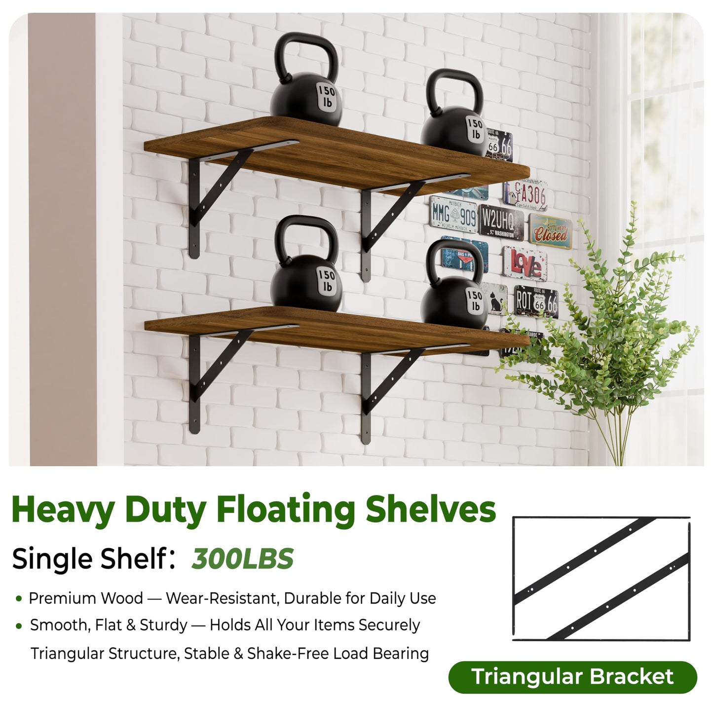 Dogsky 2-Pack Garage Storage Shelving Wall Mounted 36x24 Inches-Heavy Duty Floating Wall Shelf 300lbs Capacity with Engineered Wood - Utility Shelves for Garage, Closets, or Utility Rooms, Walnut