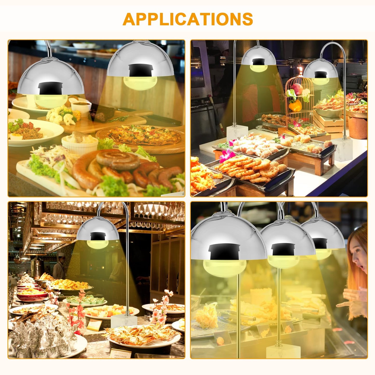 YMJOINMX Commercial Food Heat Lamp with Marble Base Food Warmer Heating Lamp Light for Buffet Food Service