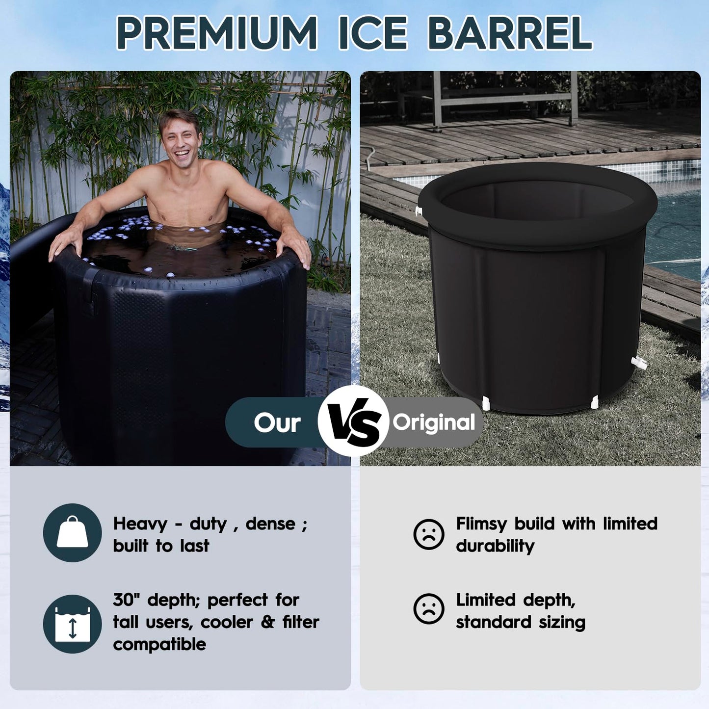 AWEMUFA Cold Plunge Tub for Athletes, 100 Gallon Inflatable Ice Bath Tub Water Chiller Compatible, Portable Ice Tubs for Cold Plunge with Insulated Lid for Outdoor & Indoor Recovery