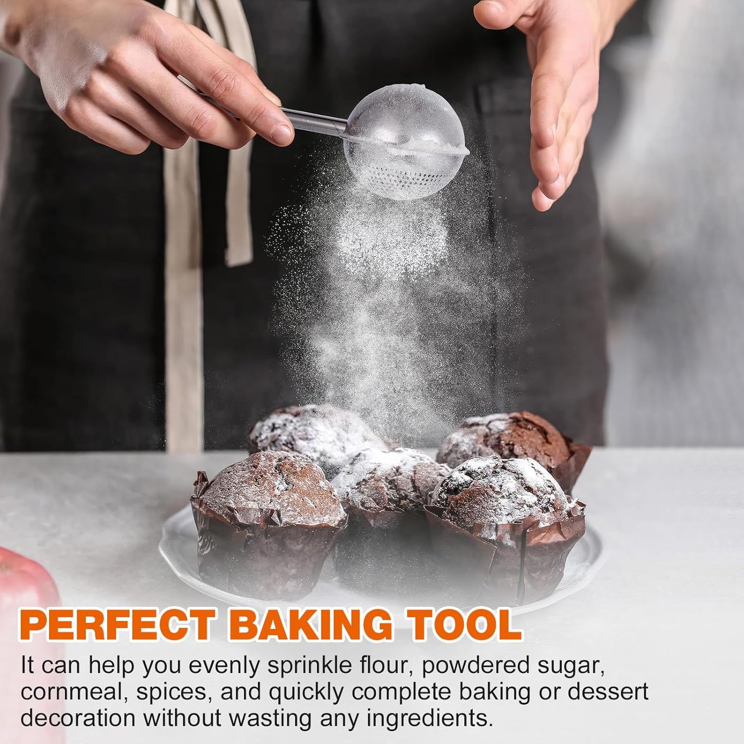 Powdered Sugar Shaker by 18/8 Stainless Steel - One-Handed Dispenser for Flour & Spices