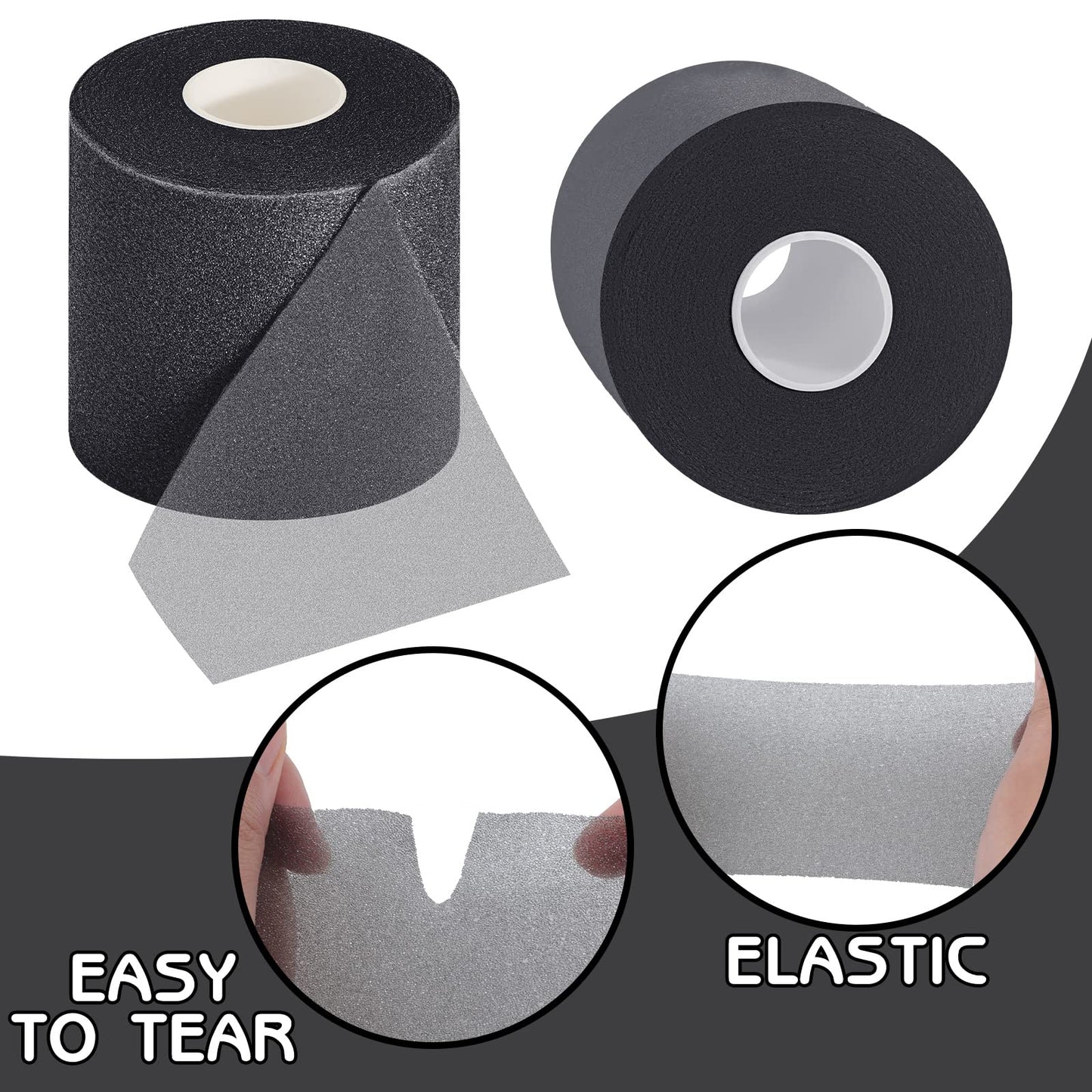 Nuanchu 12 Pcs Pre Wrap Athletic Tape, 2.75inch x 30 Yards Foam Sport Underwrap Tapes Prewrap Tape for Hair Wrists Hands Ankles Knees Women Man Hiking Running(Black)